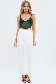 White Straight Fit Pants High Rise Ponte - Size 14, Women's Wide Leg Pants