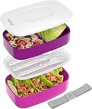Bentgo Classic - Adult Bento Box, All-in-One Stackable Lunch Box Container with 3 Compartments, Plastic Utensils, and Nylon Sealing Strap, BPA Free Food Container (Purple)