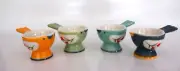 Set of 4 Colorful Birdie Bird Flower Egg Cups - NEW