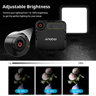 Andoer W49S 迷你LED攝影補光燈 5600K 亮度可調 3個冷靴座 可多燈組合使用（內置鋰電池）一個裝