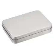 Metal Tin Box, 4.53" x 3.35" x 0.87" Containers with Hinged Lids, Silver Tone