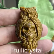 2 '' Natural Tiger's Eye Quartz Owl Skull Hand Carved Crystal Healing1pc