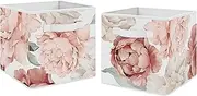 Sweet Jojo Designs Blush Pink Boho Shabby Chic Floral Girl Collapsible Fabric Storage Cubes Foldable Bins Organizer Boxes for Kids Baby Children Toys Set of 2 Off White Bohemian Vintage Flower Elegant