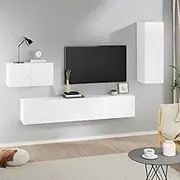 TV Cabinet Set White Engineered Wood, Entertainment Center for Room, TV Stands, Storage Cabinet, and Shelf Set for Bedroom & Living Room, Modern Style