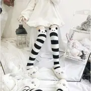 Animal Printed Fleece Over-the-Knee Socks Panda - Black & White - One Size