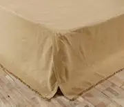BURLAP NATURAL FRINGED KING BED SKIRT TAYLORED FRINGED HEM 16" DROP SOFT COTTON