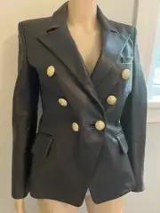 Balmain dark brown/black double Breasted Leather Jacket sz FR 36 US 2 NWT $3995