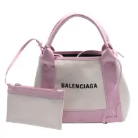 在飛比找Yahoo奇摩購物中心優惠-BALENCIAGA 經典NAVY系列牛皮飾邊手提/斜背帆布