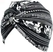 [Estevan] Headwrap for Women Soft Pre Tied Knot Fashion Pleated Turban Cap Beanie Sleep Hat