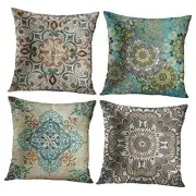 Set of 4 Throw Pillow Covers Vintage Abstract Boho 18 x 18 inches Grey Boho