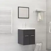 2 Piece Bathroom Furniture Set High Gloss Grey Chipboard