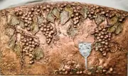 GRAPES & LEAVES BACKSPLASH MURAL IN COPPER (METAL TILE ARTS MANUFACTURING)