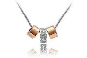 Two Tone Gold Ring Charm Necklace Flat Embellished With SWAROVSKI Crystals