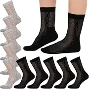 [Bunnycool] 10 Pairs Mens Ultra Thin Cotton Dress Socks Breathable Summer Crew Business Socks Soft and Lightweight for Men, Black, Gray