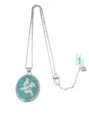 Brighton Fashionista Happy Bird Necklace-silver turquoise- oval- bird with heart