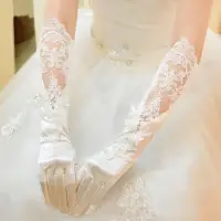 在飛比找蝦皮購物優惠-FKX2 【限時特惠】經典長款蕾絲手套新娘結婚緞面手套婚紗禮