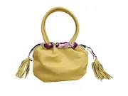 EMILIO PUCCI Yellow Leather Drawstring Shoulder Bag with Silk Print Interior NWT