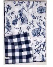 THE FARMHOUSE BY RACHEL ASHWELL Blair Bunnies Blue 16X90 Reversible Table Runner