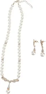 [Yardenfun] 1 Set Pearl Necklace Earrings Pearl Drop Earrings for Women Pearl Earring Pearl Necklace for Women Jewelry Rhinestone Necklace for Women Chain Locket Golden Synthetic Pearls