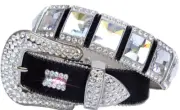 Black Cow hide leather belt with Crystal concho and crystal rhinestone L