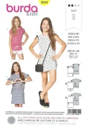 Burda 9344 Shirt Dress & Top w Drawstring Waist Girls'/Tween Sz 6-13 UNCUT OOP