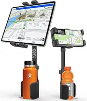 Charchendo Tablet Holder for Car Cup Holder - [Bottle Friendly] Car/Truck Cup Holder Tablet Mount, Sturdy Cup Stand Expander with Adjustable Arm for iPad Pro 12.9, Galaxy Tab/Z Fold, 4.7-13" Devices