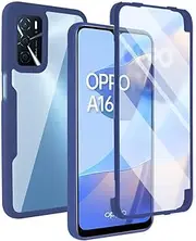 Oppo A16 Case, EabHulie Transparent PC TPU Bumper Built-in Screen Protector Full Body Protection Case Cover for Oppo A16/A16S/A54S/A54 4G/A55 Blue