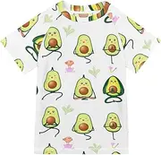 [ODAWA] Rash Guard for Kids, Cute Avocados Yoga Poses White Boys Short Sleeve Rash Guard Swim Top 3-12 Years