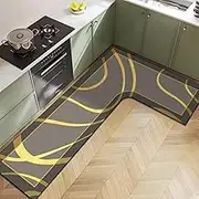 Corner Sink Kitchen Mat - Geometric Patterns Diatom Mud Non-Slip Waterproof Anti-Oil Long Floor Mat, Easy To Clean Absorbent L-Shaped Kitchen Rug for Bathroom, Laundry Room (19,100x120cm)