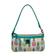 Dooney & Bourke White & Turquoise Leather Pineapple Tiki Slim Wristlet