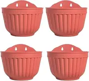 4 Pcs Brick Red Wall Hanging Planter Pot for Vertical Garden Living Wall Mount Window Hang Indoor Outdoor Plant Flower Basket for Kitchen Herbs Balcony Railing Shelf Fence Trellis Decor