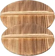 2Pcs Wooden Wok Lid 30cm 34cm Smooth Wooden Pot Cover with Long Handle Sealing Wooden Wok Cover Cast Iron Wok Cover Round Wooden Pan Cover for Home Kitchens
