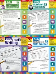 Evan Moore Daily Grade 5 4 Book Set (6-Trait Writing, Academic Vocabulary,Math, Reading)