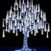 FYYZY Meteor Shower Rain Lights with 25 Tubes 600 LEDs Waterproof Icicle Snow Fall String Lights for Party Tree Home Patio Outdoor Decoration (25 Tubes, White)