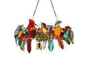 Stained Glass Window Panel Suncatcher 21.5" Long x 13" High Birds On A Wire