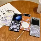For Samsung Galaxy Z Flip6 Flip5 Flip4 Magnetic Leather Flowers Phone Case Cover