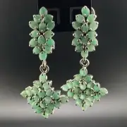Amazing Natural Emerald Stones Nice Dangle Beautiful Sterling Silver925 Earrings