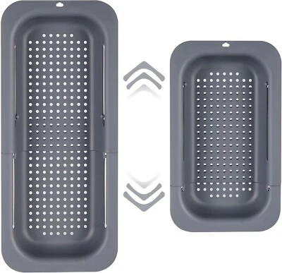dark gray Adjustable Over The Sink Colander Strainer Basket Collapsible Drain Ra