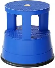 GUDAJIN Rolling Step Stool, Movable Step Stool, Library Stool with Anti-Slip Platform, Portable Round Step Stool with Wheels, Step Stool Suitable for Kitchen, Library, Office, Garage (Blue)