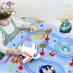 【MEOW】新款兒童益智拼裝自動鐵路飛車玩具DIY拼圖電動車穿越跨欄男孩玩具