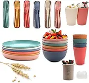 60pcs Wheat Straw Dinnerware Serving Sets for 6,Unbreakable Dinner Dishes,Colorful Lightweight Plates Bowls Cups Sets, Perfect for Camping, Picnic, Party, RV, Barbecue, Microwave & Dishwasher Safe