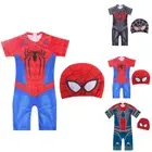 Spider-Man One Piece Swimwear with Cap Hat Kids Boys Swimsuit Bathing Pool
