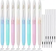 BAYTORY Retractable Erasable Gel Pens, 4Pcs Blue & 4Pcs Black Ink Pens & 10Pcs Black Refills, 0.5 Fine Point Ink Pen with Erasers, Smooth Writing for Crossword Puzzles (Morandi)