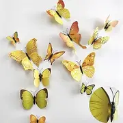 36pcs 3D Colorful Butterfly Wall Stickers DIY Art Decor Crafts for Party Nursery Classroom Offices Kids Girl Boy Baby Bedroom Bathroom Living Room Magnets and Glue Sticker Set (YELLOW-single wing)