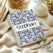 Personalised Notebook / Notepad / Journal - Blue Grey Dots