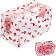[Zeaicos] Clear Makeup Bags, PVC Large Transparent Stationery Pouch Cosmestic Make up Pencil Case, Travel Cosmetic Makeup Bag School Supplies for Teenage Girls Boys Women, Clear and Red, Cosmetic Bags