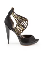 Black Embellish Open Toe Sandals