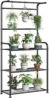 Ekisemio Plant Stand Indoor Outdoor, Heavy Duty Metal 3 Tiered Tall Hanging Plant Shelf for Multiple Flower Planter Holder 67" Large Rack for Living Room Garden Balcony, Black