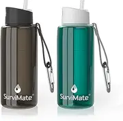 SurviMate Filtered Water Bottle, BPA Free Tumblers with 4-Stage Intergrated Filter Straw for Camping, Hiking, Backpacking and Travel