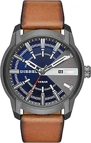 [Diesel] Men's Dark Brown Leather Armbar Analogue Watch, 45mm